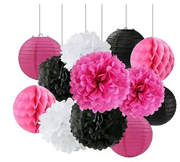 

Tissue Craft Decoration Kit Black White Rose Red Paper Flower Tissue Paper Pom Poms Paper Lanterns Honeycomb Balll Party Decor