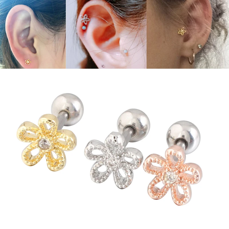 FäHig 1 Stück Aushöhlen Blume Edelstein Chirurgische Stahl Ohr Tragus Piercing Bar Knorpel Ohrring Stud Piercing Mode Schmuck Für Sexy Mädchen Schmucksets & Mehr