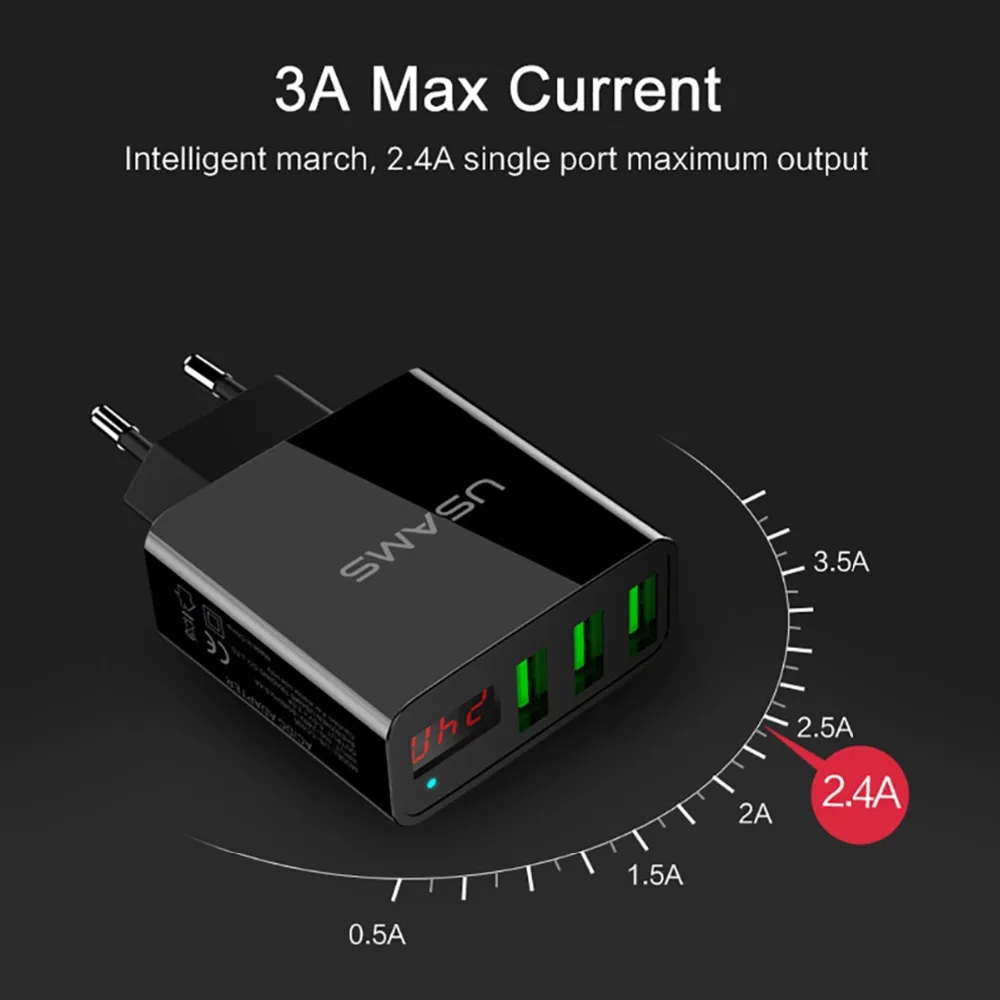 SOONHUA, портативный, 3 USB порта, универсальное настенное зарядное устройство, адаптер со светодиодный дисплеем, ЕС/США, штепсельная вилка, умная, быстрая зарядка для iPhone, Xiaomi