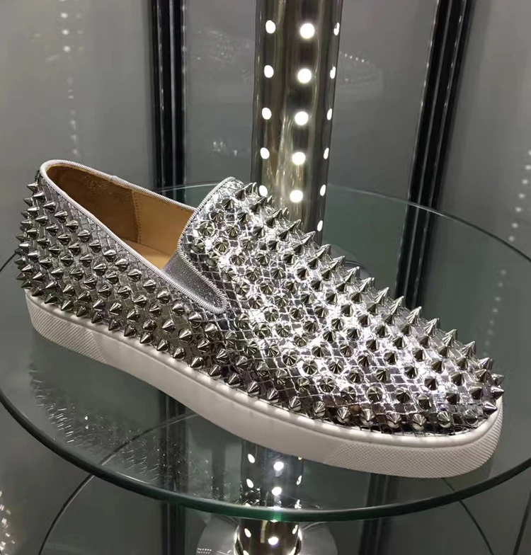 

FEYOUS Europe and the United States high-end women's shoes low men's shoes Silver Snake pattern full of nail lovers casual shoes
