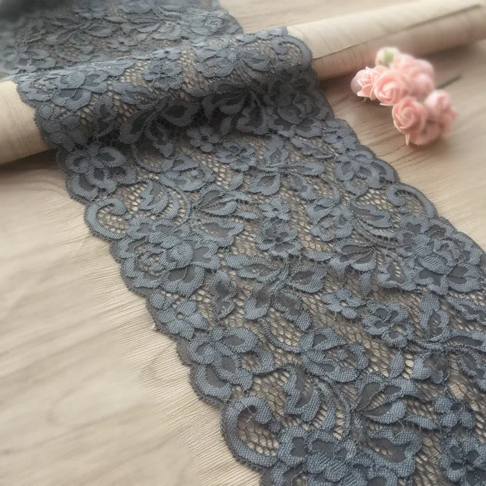 

18cm 4mts/lot, dark grey good quality stretch lace trim accessories skirt hem wrapped material Z1326