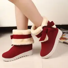 2016 neue Ankunft Heißer Verkauf Frauen Stiefel Solide Bowtie Slip-On Weiche nette Frauen Schnee Stiefel Runde Kappe Flache mit Winter Schuhe AA264