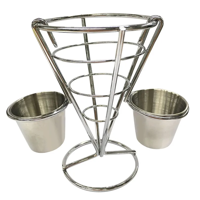 Oil Strainer colander Two Cups Durable Chip Stand Holder Snacks French Fry Fries Display Rack Kitchen Tools accessories #4J03 (1)