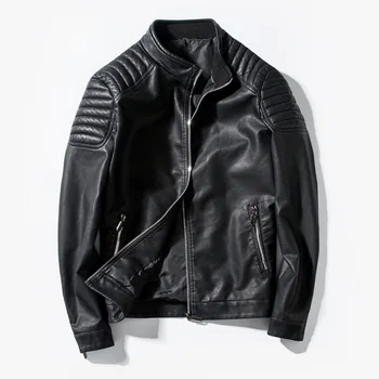 

Men's autumn thin fashion motorcycle leather jacket stitching PU Jacket 2018 Korean version of the slim bomber jackets man XXXL