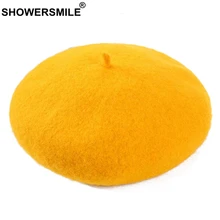 SHOWERSMILE, женские теплые береты, желтые шерстяные французские береты, шапки, женские Регулируемые мягкие шапки, художественная элегантная зимняя шапка для художников