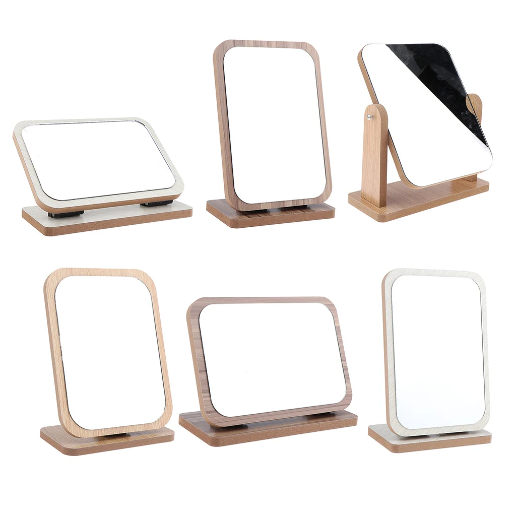 Adjustable Angle Foldable Countertop Makeup Vanity Mirror Wood Frame Bedroom Cosmetic Mirror