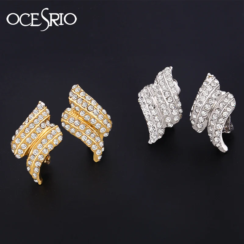 OCESRIO Women Crystal Clip Earrings Ear Cuff For Women No Pierced Cubic Zirconia Earring Wedding Brides Fashion Jewelry ers-q39