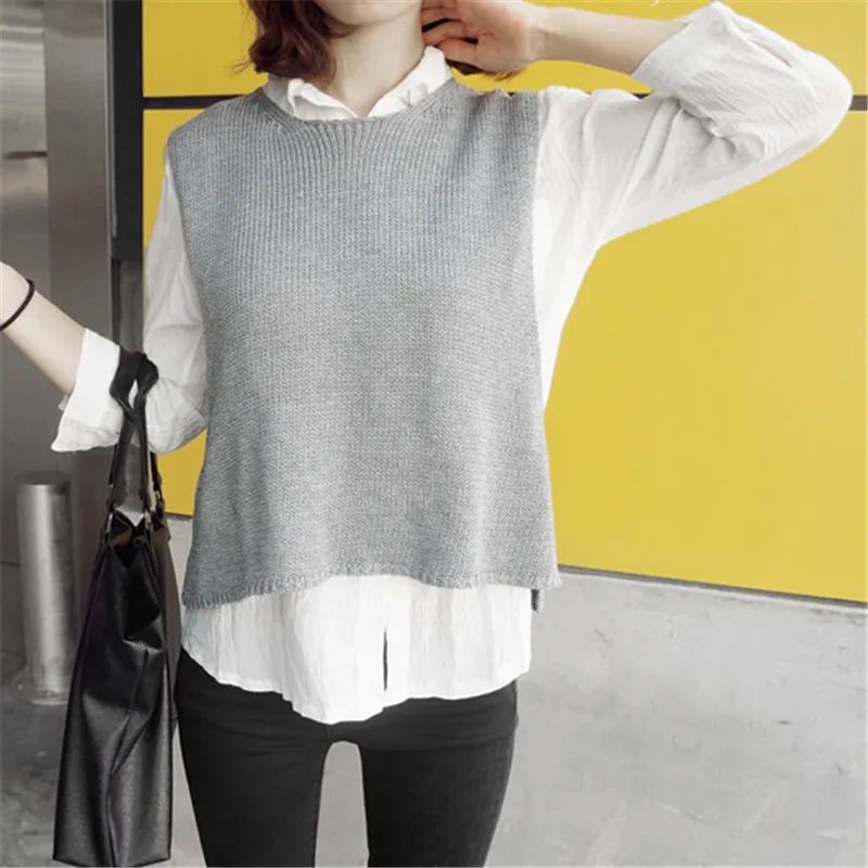 Online Shop 2015 Autumn Grey Sweater Vest For Women Lady Fashion ...