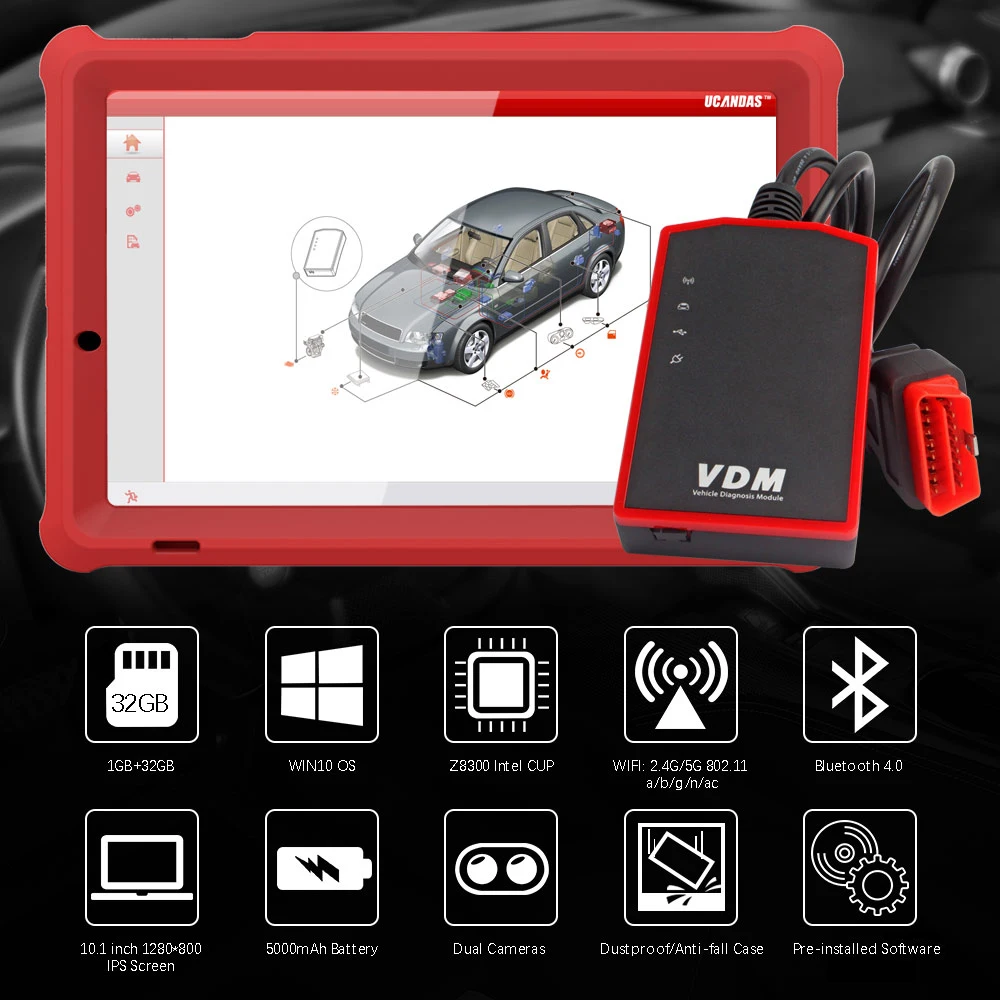 UCANDAS VDM V4.1 OBD2 Профессиональный Автомобильный сканер TPMS SRS SAS сброс масла полная система ODB2 OBDII диагностический инструмент Бесплатное обновление