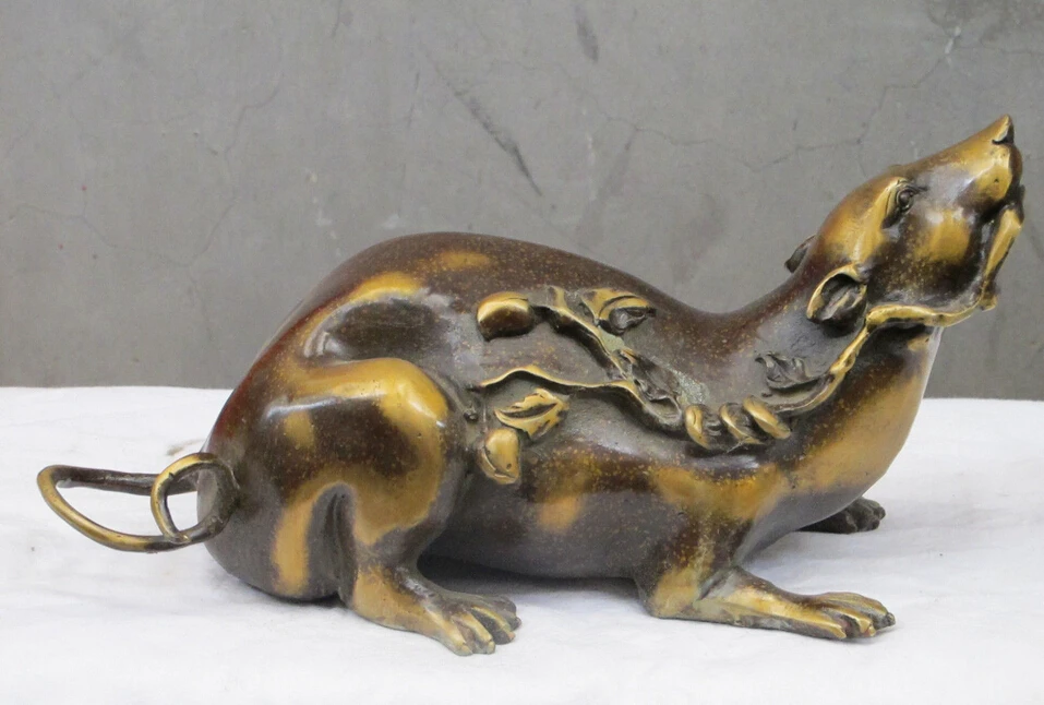

004820 12"China Chinese Bronze gilt sculpture Smart mice mouse bite tree branch statue