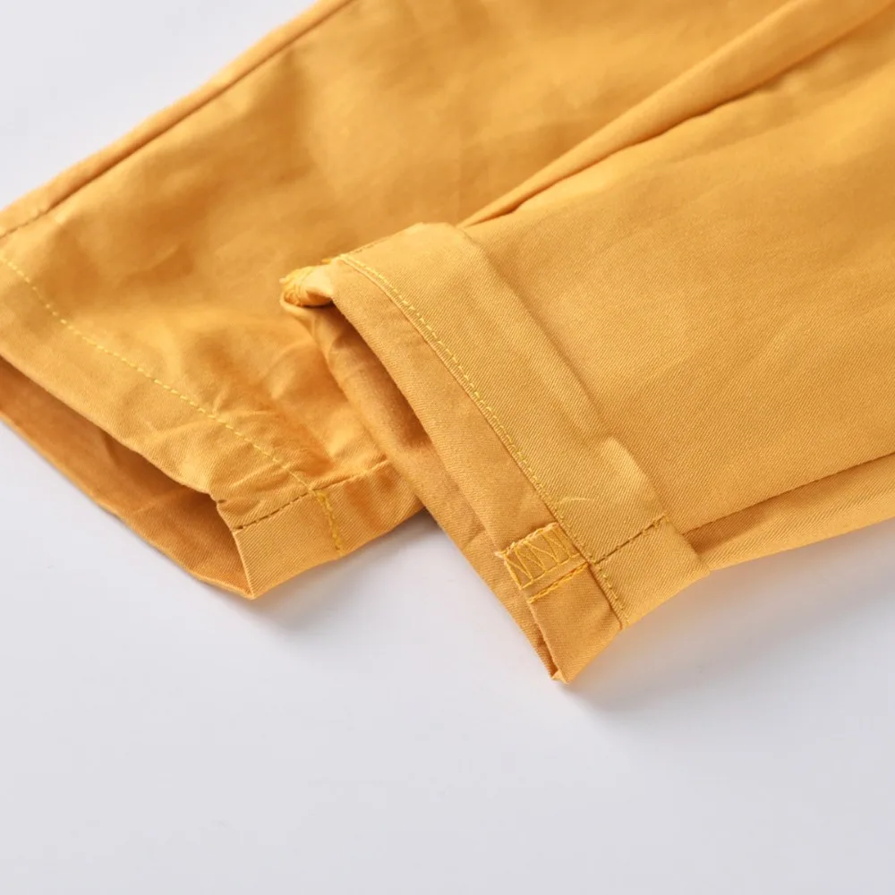 Милые желтые штаны с поясом для мальчиков, комплект из 2 предметов, модные летние штаны в западном стиле для маленьких мальчиков