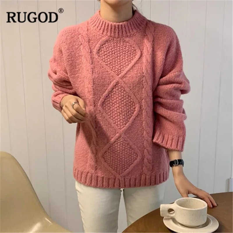RUGOD Vintage Fashion Solid Women Sweaters Loose O-Neck Casual Pullovers Knitted Winter Clothes pull femme hiver | Женская одежда
