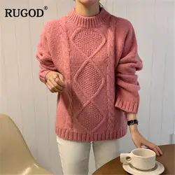 RUGOD винтажные модные однотонные женские свитера свободные с круглым вырезом повседневные женские пуловеры вязаная зимняя одежда pull femme hiver