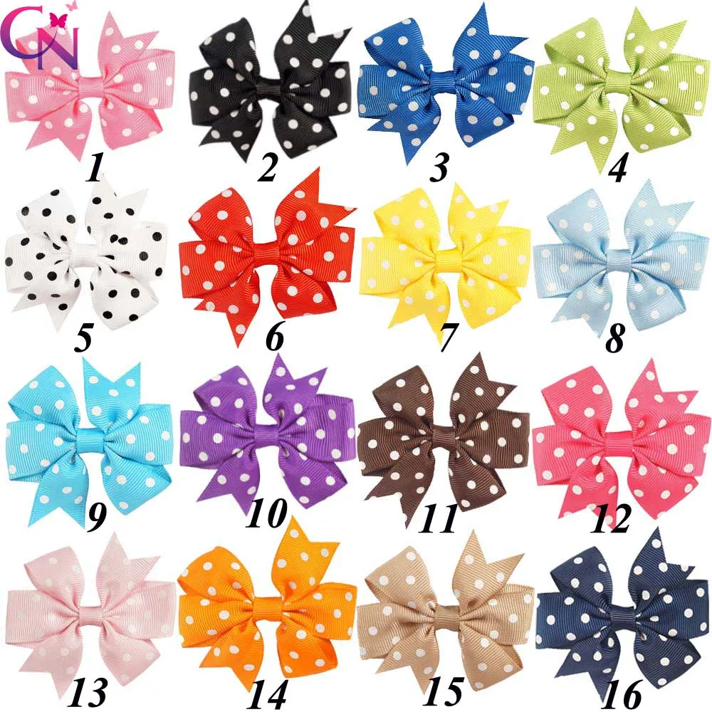

32 Pcs/lot 16 Color 3" Dots Ribbon Pinwheel Bow With Clip For Girls Kids Handmade Mini Hairpin Hairgrips Hair Accessories