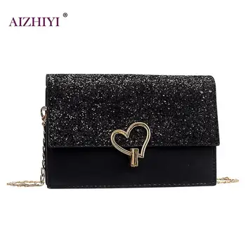 

Ladies Fashion Flap Small Casual Messenger Bags Girls Hit Color Heart Decor Shoulder Handbags Women Chain Leather Crossbody Bags