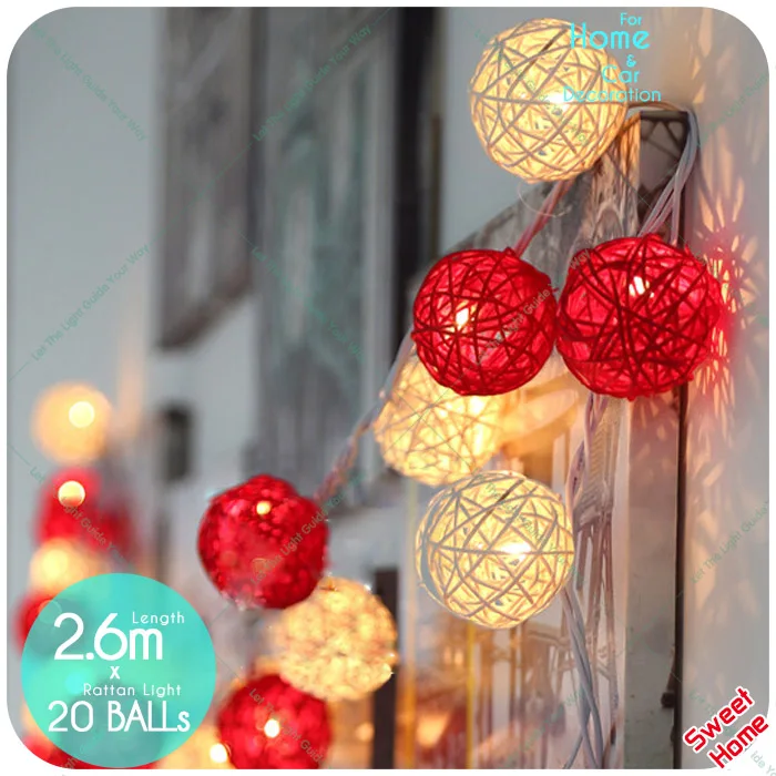 20 Rattan Latterns Led Bianco Caldo Rosso Patio Luce Della