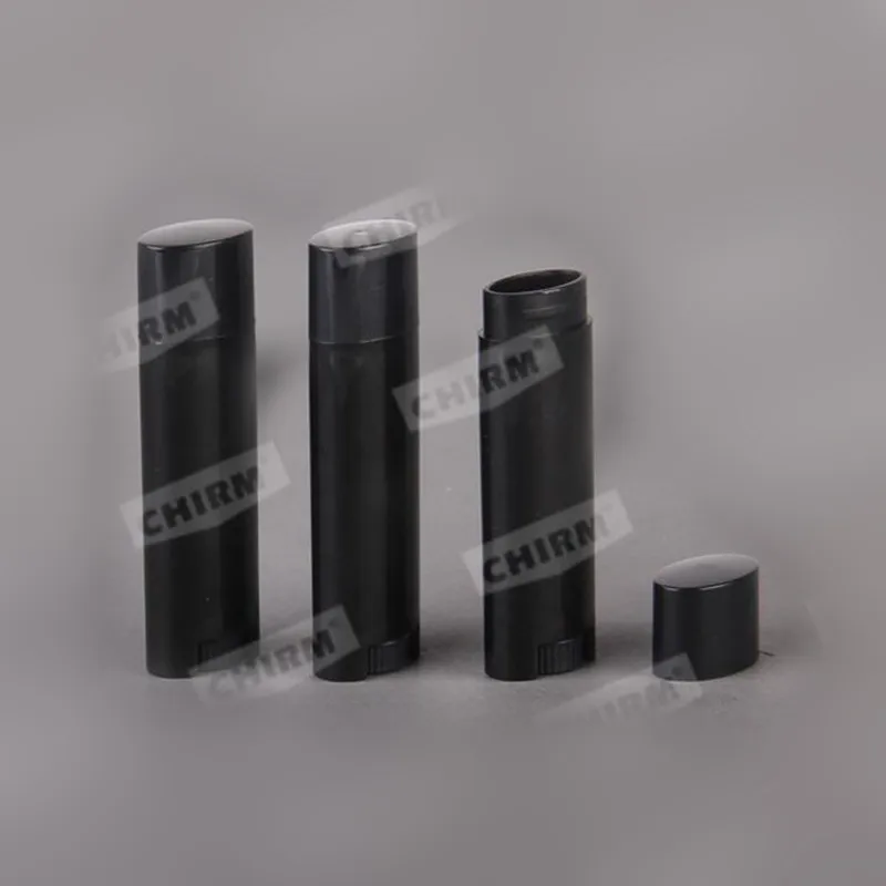 100Pcs/lot Full Black Oval Lip Balm Tube 0.15oz Transparent Deodorant Container Lotion Bar Twist Empty Lipstick Bottle