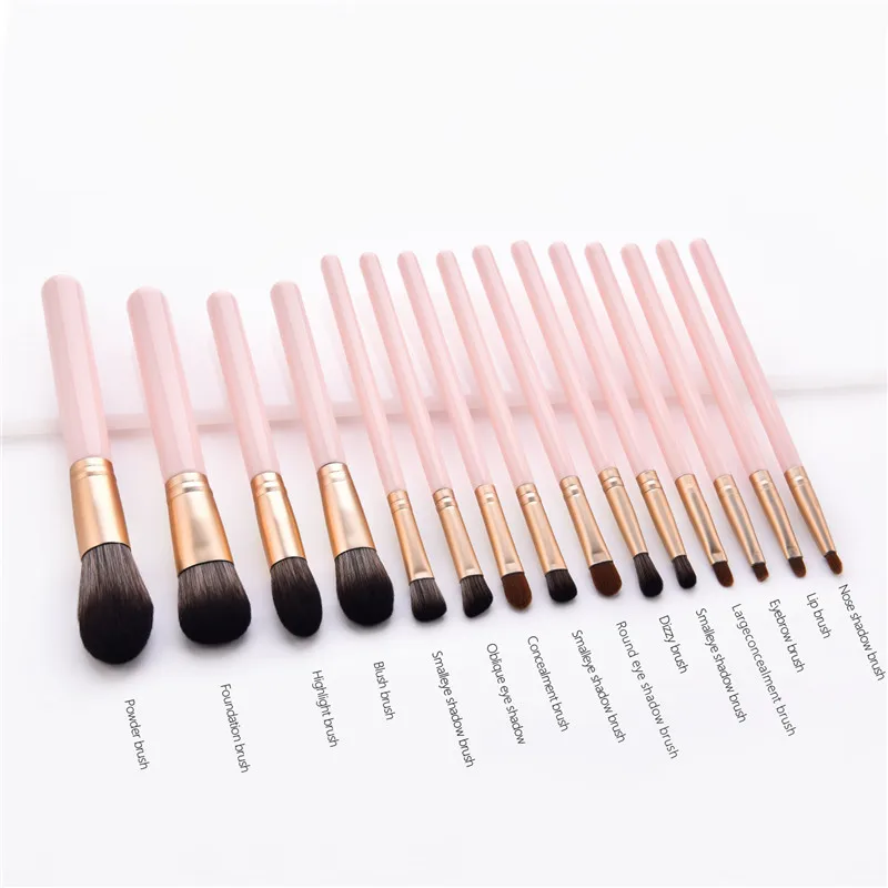 

15PCS Makeup Brushes Set Pink Wooden Handle For Foundation Blending Blush Eye Shadow Brow Lip Face Make Up Brushes tools T15022