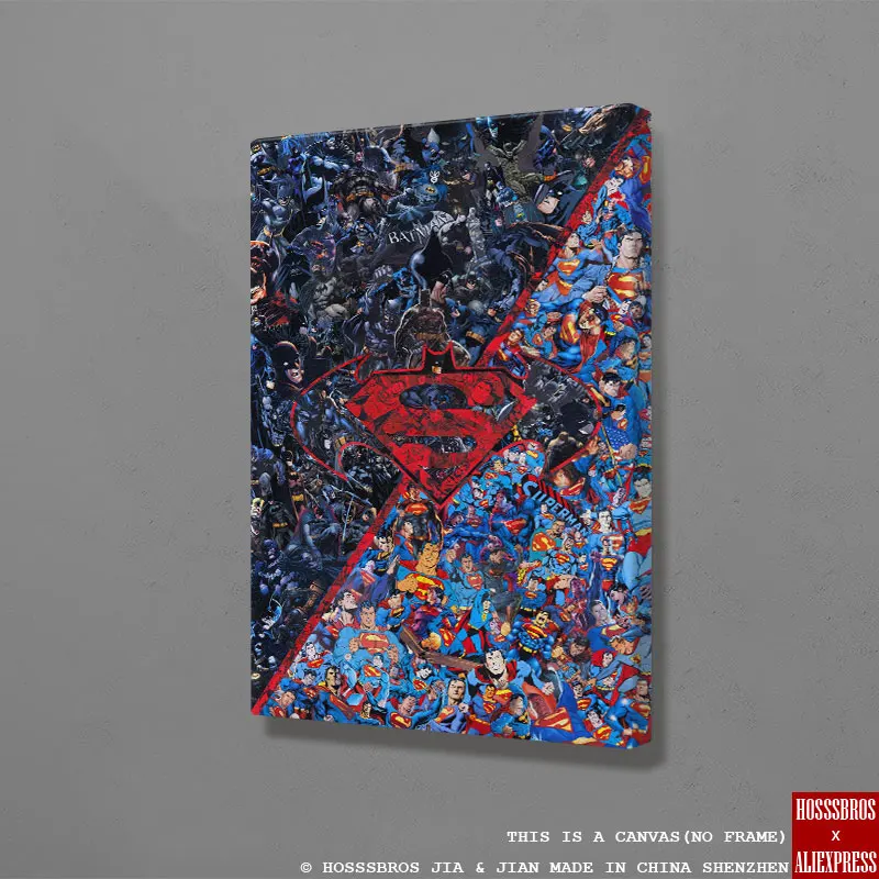 

Batman Superman BVS Logo poster pop art Comic collages Wall Art Canvas For Living Room Home Bedroom Study Dorm room Decor Prints