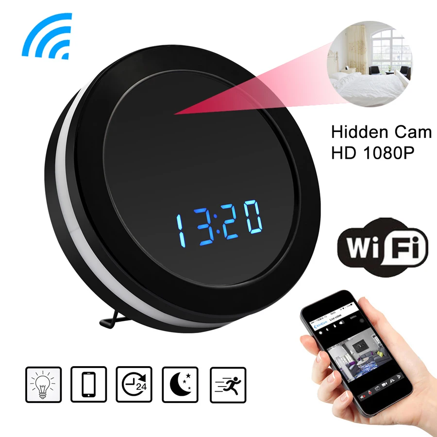 

Wi-Fi Night Vision Small Micro Secret Video Table Clock With Mini Camera Cam Wifi Motion Sensor HD 1080p Camcorder IP Online DVR