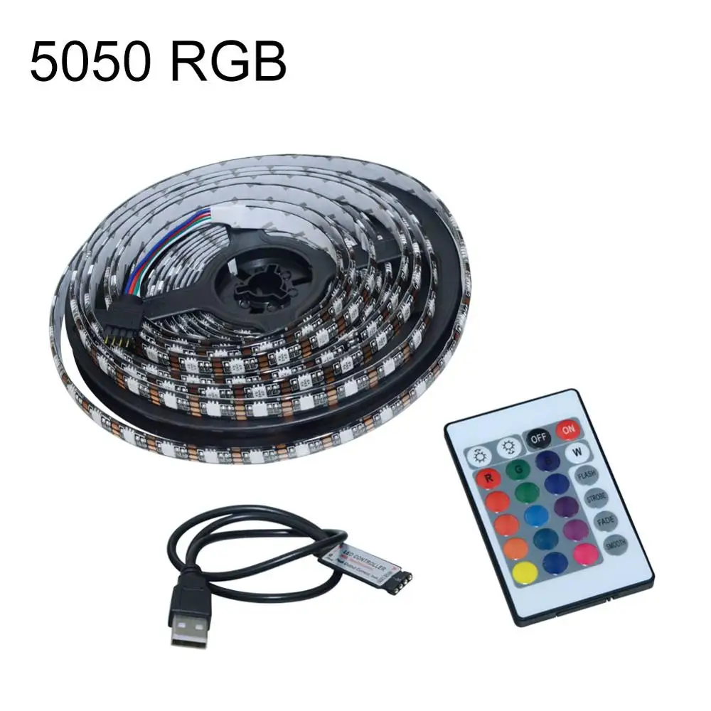 Foxanon USB DC 5 В Водонепроницаемая 5050 RGB Светодиодная лента 0,5 м 1 м 2 м 3 м 4 м 5 м 60 светодиодов/м Гибкий Светильник ИК пульт дистанционного управления для ТВ спальни Рождество - Испускаемый цвет: BLACK24KEY5050