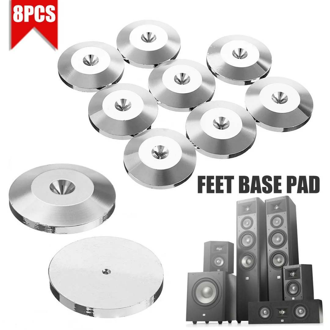 8pcs Stainless Steel HiFi Speaker Spike Desk Feet Base Shoes Pad Silver