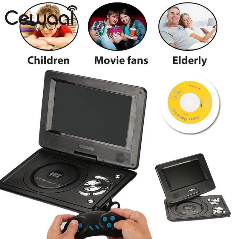 

Cewaal New 7'' LCD Display 720P HD VCD DVD Media Player EU Plug Portable Support MP3 Player Professional Boy Kid Music Gift