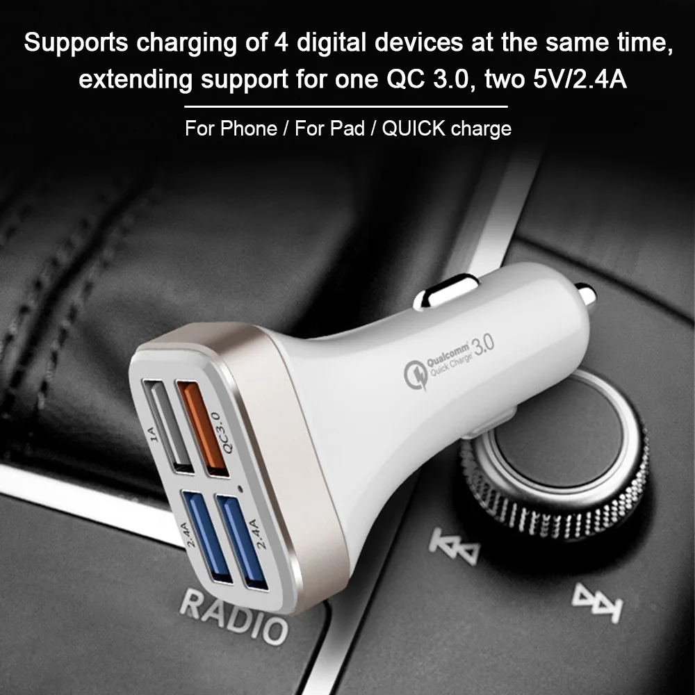 4 منفذ USB للسيارة شاحن سريع محول الشحن ل iphone 6 7 8 زائد X XR Xiaomi 8 9 ملاحظة 5A المحمول الهاتف 2.4A QC3.0 شاحن سريع