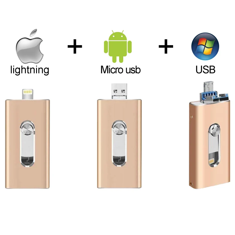 

USB Flash Drive For iPhone X 6 6 Plus 7 7S ipad Metal Pen Drive Memory Stick Dual Mobile Otg Micro 16GB 32GB 64GB 128GB PendrivE