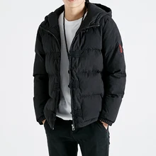 Зимняя куртка, пальто для мужчин, украшение на пуговицах, мужская хлопковая стеганая куртка с капюшоном, народный стиль, Ретро стиль, черные повседневные парки