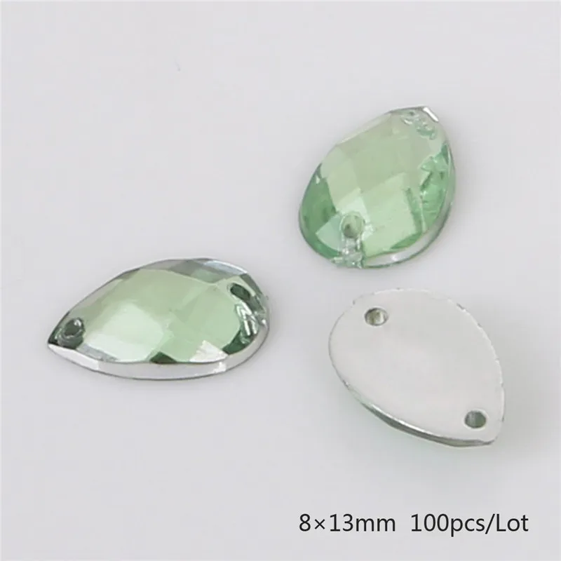 Glass Green 50-100 шт несколько размеров Кристалл Двойное Отверстие плоское дно акриловое сверло Капля воды сетчатая поверхность ногтей Стразы DIY Декор - Цвет: Glass Green