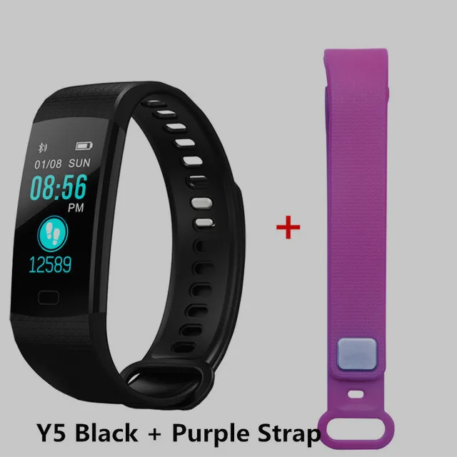 Умный Браслет Y5 с Bluetooth, монитор кровяного давления, умный браслет, цветной экран для женщин и мужчин, спортивный фитнес-трек, шагомер - Цвет: Add Purple Strap