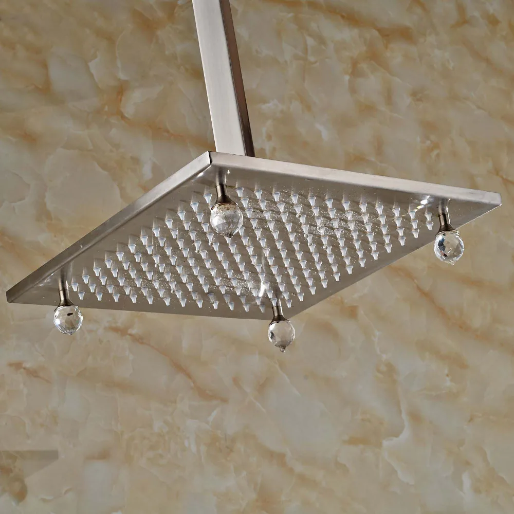 Brushed Nickel 8" Square Rain Shower Head Sprayer Crystal Shower Head