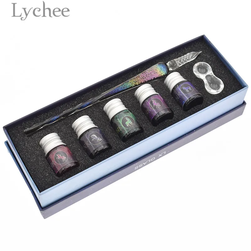 Lychee Life Starry Sky Glass Dip Pen Colorful Transparent With Ink Paper Crafts Writing Tools Gifts For Students | Дом и сад