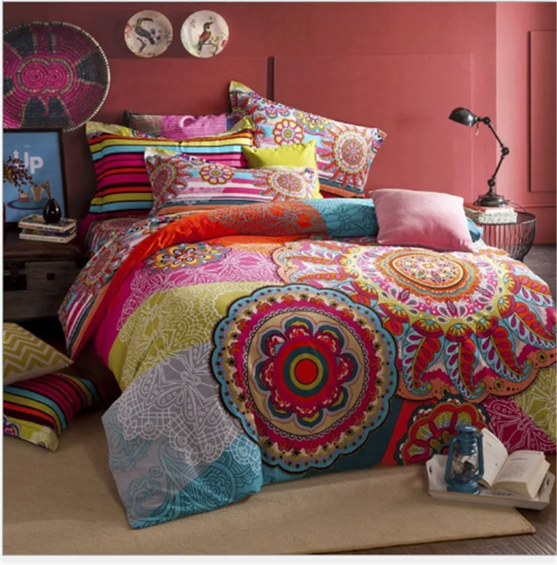 

2016 New Design Autumn&Winter Printed 100% Cotton Bohemia 4-Pieces Fitted Style Duvet Cover Set Queen Size(Without Comforter)