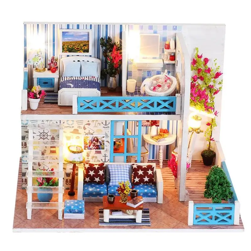 Кукольный дом мебель Diy Миниатюрный пылезащитный чехол маленький дом с видом на море деревянная хижина Miniaturas вилла Сборная модель Хелен Кост подарок
