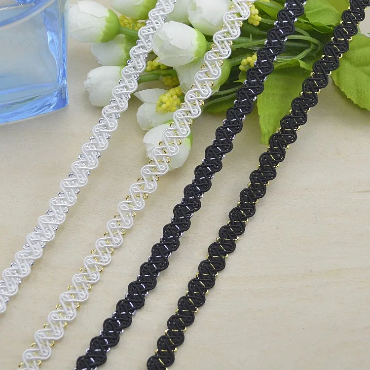 

100Metres 10mm DIY Gold Lace Trim Braided For Costume Decoration High Quality Black Centipede Braid Ribbon Lace For Sewing