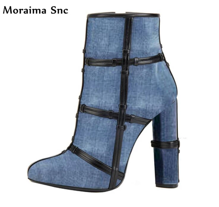 

Moraima Snc hot selling mixed colors Round toe Black nets knit Decoration women sexy catwalk high heel Gladiator boots