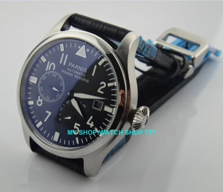 Meilleur 47mm PARNIS cadran Noir Automatique Auto Vent mouvement power reserve hommes montres Mécanique montres G003A