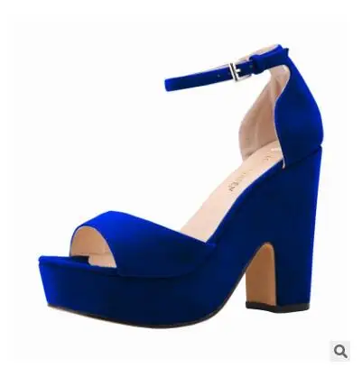 Большие размеры женские замшевые вечерние туфли с открытым носком на высоком каблуке женские модные ботильоны летние повседневные туфли-лодочки QKP0256A - Цвет: blue