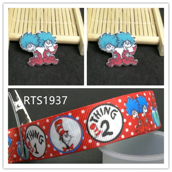 

7/8inch 100yard ribbon and 100pcs resin 1 set printed cartoon printed ribbon and resin RTS1937
