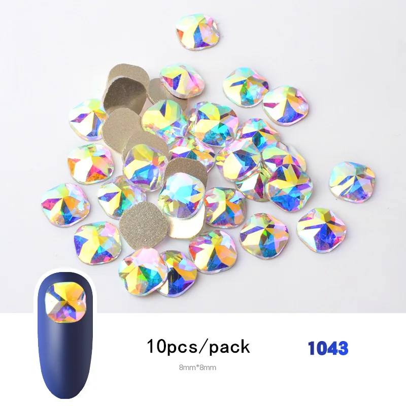 10 шт, блестящие цветные 3D Стразы для дизайна ногтей, плоские с оборота стеклянные драгоценные камни, ювелирные изделия, 30 стилей, аксессуары для дизайна маникюра - Цвет: 1043