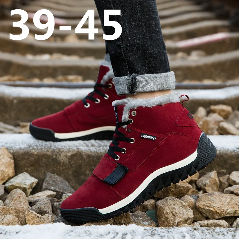 

GYKZ Men Boots Winter with Fur 2018 Warm Snow Boots Men Winter Boots Work Shoes Men Footwear Fashion Rubber Ankle Shoes 39-45