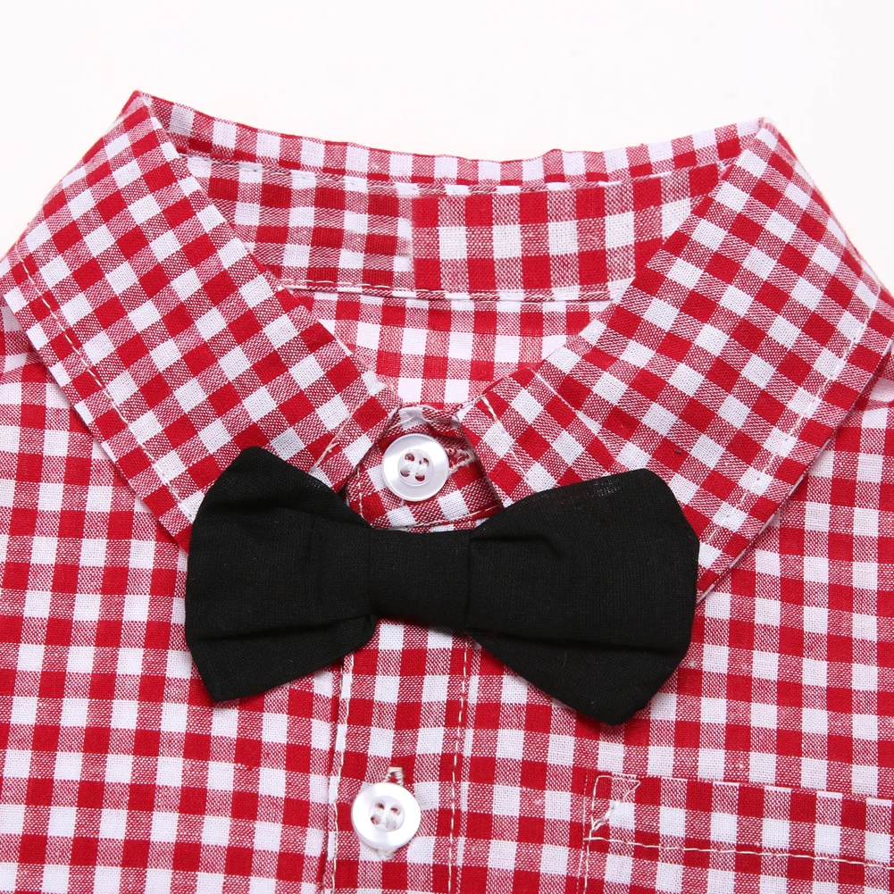 Джентльменский топ с длинными рукавами для маленьких мальчиков, одежда с галстуком-бабочкой, хлопковая одежда для малышей, клетчатая рубашка, одежда для маленьких мальчиков