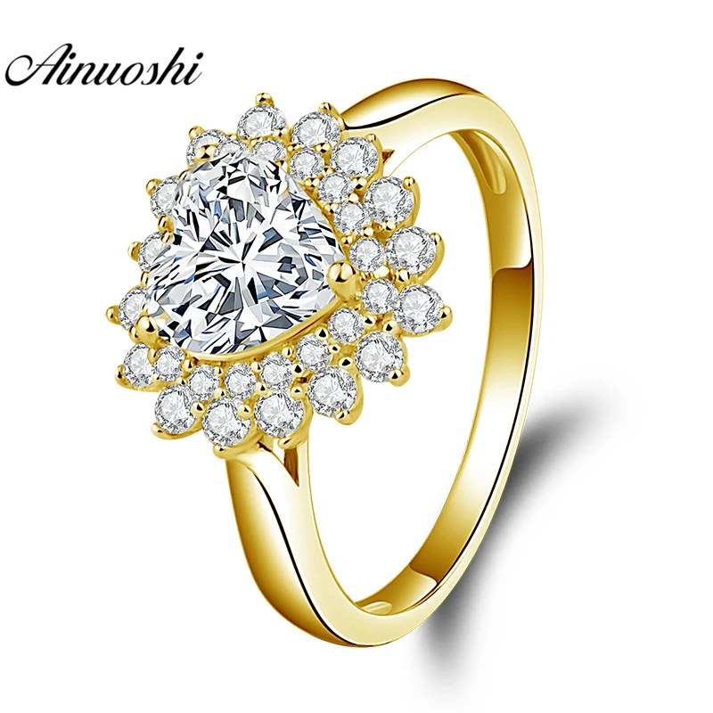 

AINUOSHI 10K Solid Yellow Gold Heart Halo Ring 1.25ct Heart Cut SONA Diamond Ring Luxury Wedding Engagement Jewelry Women Ring