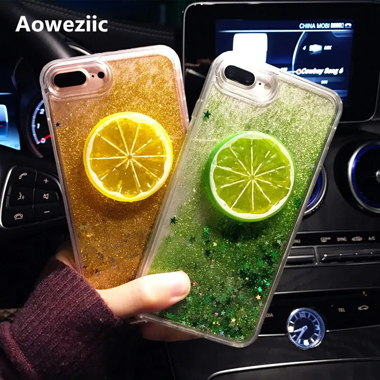 

Aoweziic Quicksand summer small fresh lemon For iphone X XS MAX XR 7plus 8 phone case liquid flow 6sPlus female models