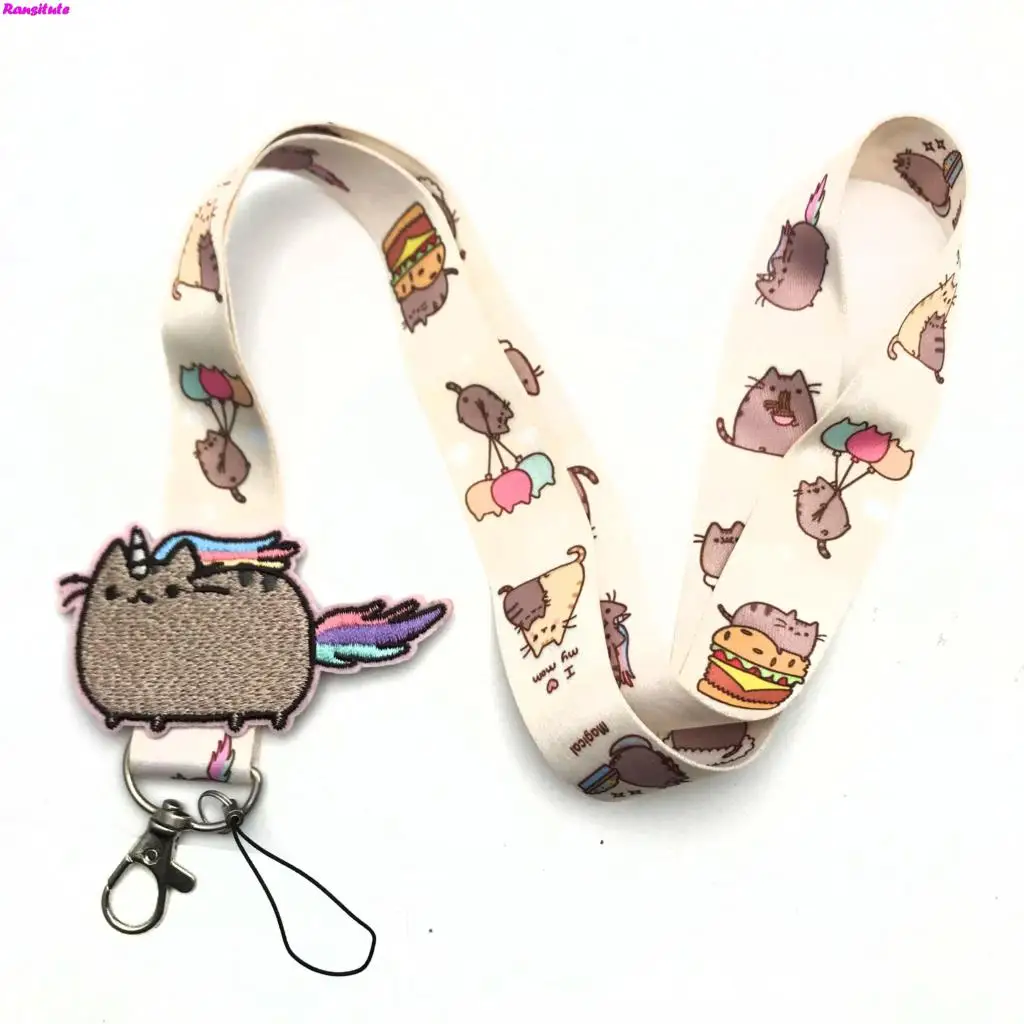 R156 кошка мультфильм брелок для ключей ID бейдж держатель животных телефон шейный