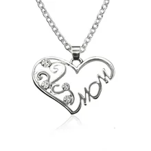 Fashion Korean Mother and Child Love “Mom” Crystal Pendant Necklace Mother’s Day Gifts Sweater Chain Necklaces For mother