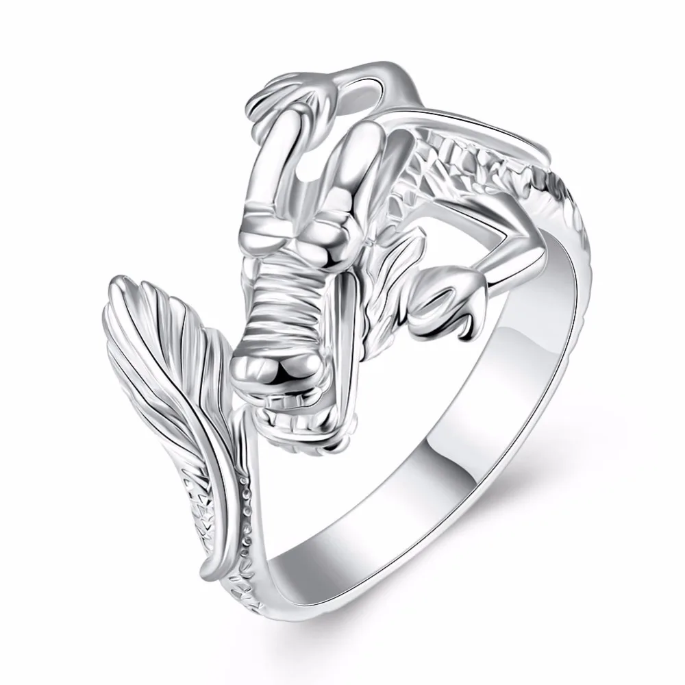 

INALIS Brand Animal Jewelry Personality 925 stamped silver plated Dragon Rings Resizable For Women And Men