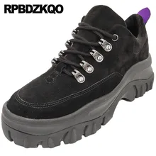 На платформе Flatform замша кроссовки танкетке осенняя батильоны Японский камень обувь зашнуровать Передняя кружевная повседневная ботильоны осень Muffin женщины китайский женский короткая женская мода